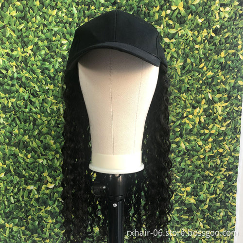 Best Selling Baseball Cap Hat Wig Wholesale Cheap Travel Wig Hats Women Cap Curly Brazilian Human Hair Wigs With Hats